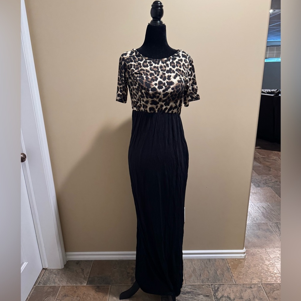 Heimish Leopard and Black Maxi Dress NWT